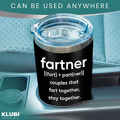 KLUBI Anniversary for Him Her – “Fartner” 20oz Stainless Steel Coffee Tumbler/Mug – Funny Gift Idea for Husband, Wife, Girlfriend, Boyfriend, Couples, Relationship