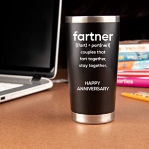 KLUBI Anniversary for Him Her – “Fartner” 20oz Stainless Steel Coffee Tumbler/Mug – Funny Gift Idea for Husband, Wife, Girlfriend, Boyfriend, Couples, Relationship