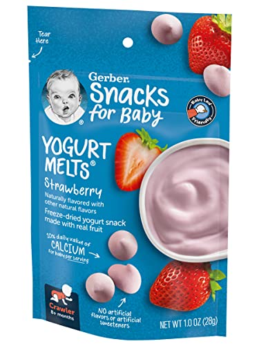 Gerber Snacks for Baby Yogurt Melts, Strawberry, Freeze-Dried Yogurt Snack, Made with Real Fruit, Baby Snack for Crawlers, 1.0-Ounce Pouch (Pack of 3)