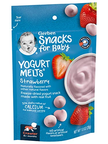 Gerber Snacks for Baby Yogurt Melts, Strawberry, Freeze-Dried Yogurt Snack, Made with Real Fruit, Baby Snack for Crawlers, 1.0-Ounce Pouch (Pack of 3)