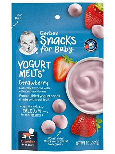 Gerber Snacks for Baby Yogurt Melts, Strawberry, Freeze-Dried Yogurt Snack, Made with Real Fruit, Baby Snack for Crawlers, 1.0-Ounce Pouch (Pack of 3)