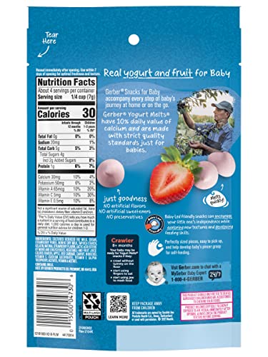 Gerber Snacks for Baby Yogurt Melts, Strawberry, Freeze-Dried Yogurt Snack, Made with Real Fruit, Baby Snack for Crawlers, 1.0-Ounce Pouch (Pack of 3)