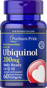 ubiquinol 200mg, supports heart health, 60 softgels by puritan’s pride