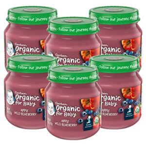 Gerber Purees Organic 2nd Foods Apple Wild Blueberry Baby Food Glass Jar (Pack of 6)