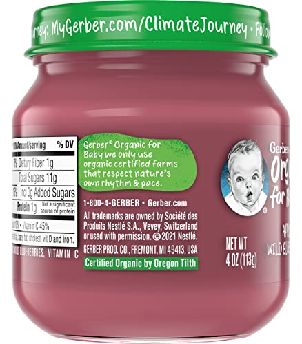 Gerber Purees Organic 2nd Foods Apple Wild Blueberry Baby Food Glass Jar (Pack of 6)