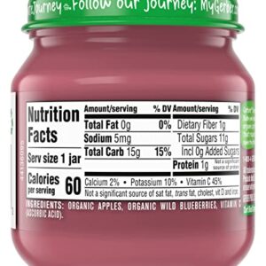 Gerber Purees Organic 2nd Foods Apple Wild Blueberry Baby Food Glass Jar (Pack of 6)