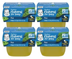 gerber natural for baby 1st foods baby food tubs, pea, non-gmo pureed baby food for supported sitters, made with natural vegetables, 2 – 2 oz tubs/pack (pack of 4)