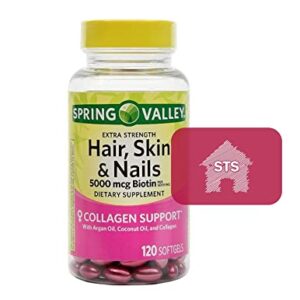 Hair, Skin & Nails Extra Strength Bundle. Includes One Bottle of Spring Valley Hair, Skin & Nails Extra Strength - 5,000 Mcg, 120 Count and a STS Fridge Magnet!