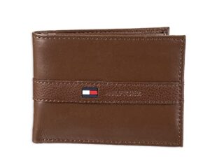 tommy hilfiger men’s leather wallet – thin sleek casual bifold with 6 credit card pockets and removable id window, light tan