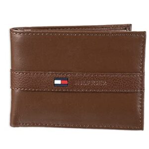 Tommy Hilfiger Men's Leather Wallet - Thin Sleek Casual Bifold with 6 Credit Card Pockets and Removable ID Window, Light Tan