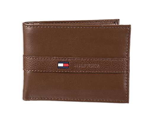 Tommy Hilfiger Men's Leather Wallet - Thin Sleek Casual Bifold with 6 Credit Card Pockets and Removable ID Window, Light Tan