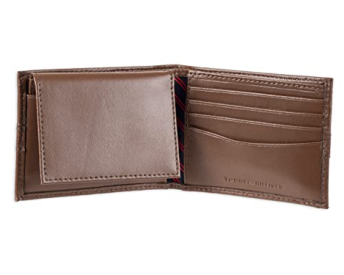 Tommy Hilfiger Men's Leather Wallet - Thin Sleek Casual Bifold with 6 Credit Card Pockets and Removable ID Window, Light Tan