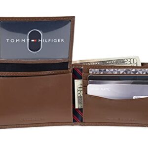 Tommy Hilfiger Men's Leather Wallet - Thin Sleek Casual Bifold with 6 Credit Card Pockets and Removable ID Window, Light Tan