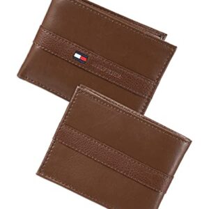 Tommy Hilfiger Men's Leather Wallet - Thin Sleek Casual Bifold with 6 Credit Card Pockets and Removable ID Window, Light Tan