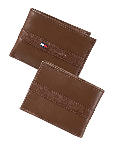 Tommy Hilfiger Men's Leather Wallet - Thin Sleek Casual Bifold with 6 Credit Card Pockets and Removable ID Window, Light Tan