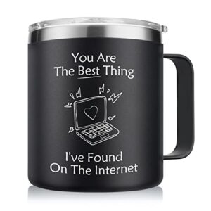 nowwish romantic and funny 14oz black mug for men – best thing i found on the internet, ideal gift for him, boyfriend, husband, on anniversary, birthday, father’s day, unique and practical