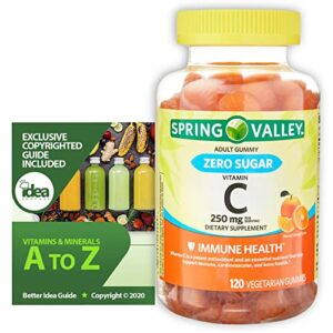 spring valley zero sugar vitamin c gummies dietary supplement, 250 mg, 120 ct bundle with exclusive vitamins & minerals – a to z – better idea guide (2 items)