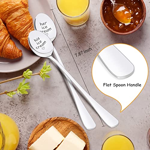 PRSTENLY Anniversary Wedding Gifts for Him Her, His and Hers Gifts Engraved Ice Cream Spoon, 2 Pcs Personalized Spoon Stainless Steel Birthday Engagement Couple Gifts