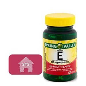 Spring Valley - Vitamin E 180 mg (400 IU) - 100 Count + STS Fridge Magnet.