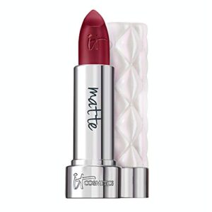 it cosmetics pillow lips lipstick, moment – red wine with a matte finish – high-pigment color & lip-plumping effect – with collagen, beeswax & shea butter – 0.13 oz