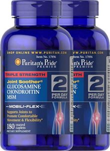 puritan’s pride 2-pack of triple strength glucosamine, chondroitin & msm joint soother-180 caplets (360 caplets total)