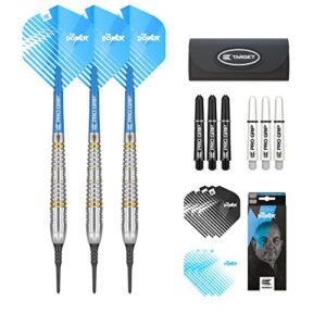 target darts phil taylor 18g soft tip darts set – accessories gift pack, black, white and blue