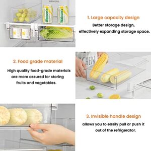 vacane Fridge Organizer Drawer, Clear Plastic Fridge Organizer Bins, Add on Refrigerator Drawer,Fridge Storage Container Under Shelf Holder for Fruit, Vegetable, Meat, Cheese, Easy to Install-L
