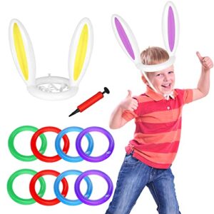 easter game inflatable bunny ring toss games 2 sets & 8 rings, inflatable ring toss games 11pcs with pump for easter party favors indoor outdoor games