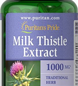 Puritans Pride Milk Thistle 4:1 Extract 1000 Mg (Silymarin) Softgels, 180 Count