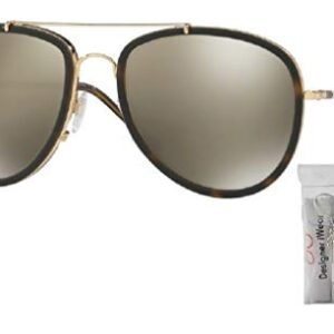 BURBERRY BE3090Q 10525A 58M Brushed Gold/Matte Dark Havana/Light Brown Mirror Dark Gold Pilot Sunglasses For Men+ BUNDLE with Designer iWear Complimentary Care Kit