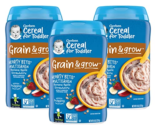 Gerber Baby Cereal Hearty Bits Multigrain Cereal Banana Apple Strawberry, 8 Ounce (Pack of 3)