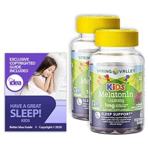 spring valley vegetarian melatonin gummies for kids, sleep support, 60 ct (2 pack) bundle with exclusive have a great sleep – better idea guide (3 items)