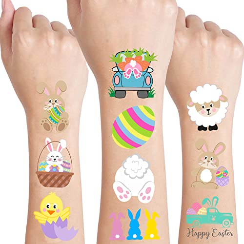 Easter Egg Fillers, 34Pcs Temporary Tattoos Easter Gifts for Kids, Removable Tattoo Easter Stickers for Easter Basket Stuffers, Toddlers Boys Girls Easter Decoration Party Favors Supplies