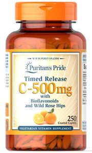 puritans pride vitamin c-500 mg with rose hips time release caplets, 250 count