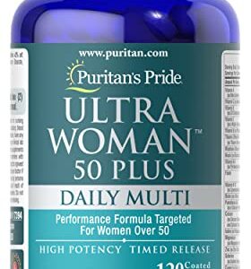 Puritans Pride Ultra Woman 50 Plus Multivitamin Caplets with Zinc, 120 Count, White