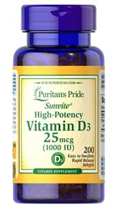puritan’s pride high-potency vitamin d3 1000 iu, 200 softgels