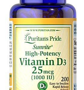 Puritan's Pride High-Potency Vitamin D3 1000 IU, 200 Softgels