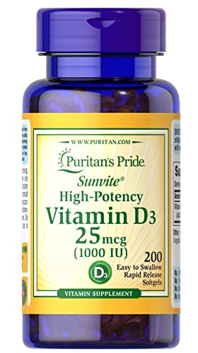 Puritan's Pride High-Potency Vitamin D3 1000 IU, 200 Softgels