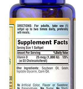 Puritan's Pride High-Potency Vitamin D3 1000 IU, 200 Softgels