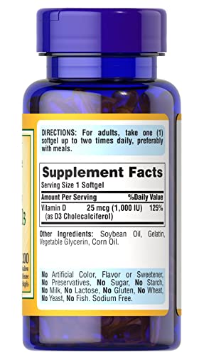 Puritan's Pride High-Potency Vitamin D3 1000 IU, 200 Softgels