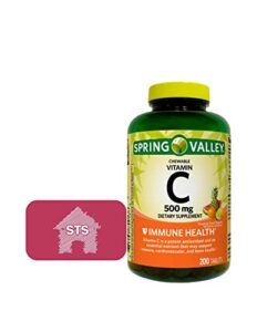 spring valley vitamin c tropical fruit flavors 500 mg, 200 count – chewable tablets + sts fridge magnet.