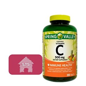 Spring Valley Vitamin C Tropical Fruit Flavors 500 mg, 200 Count - Chewable Tablets + STS Fridge Magnet.