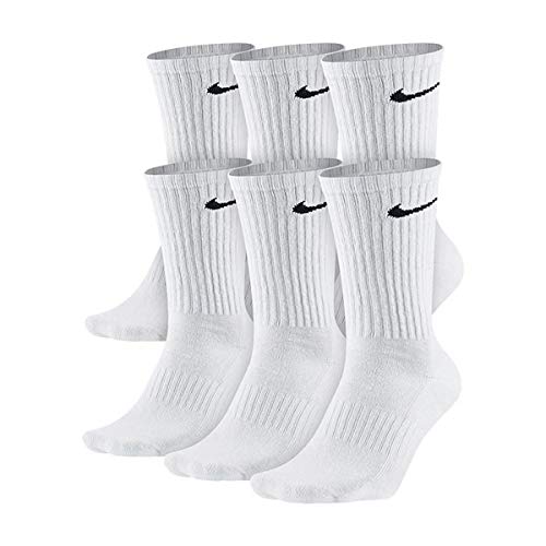 NIKE Unisex Performance Cushion Crew Socks with Bag (6 Pairs), White/Black, Large