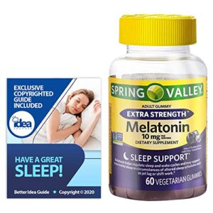 melatonin adult gummies, extra strength, sleep support by spring valley, 10 mg, 60 ct bundle with exclusive “have a great sleep” – better idea guide (2 items)