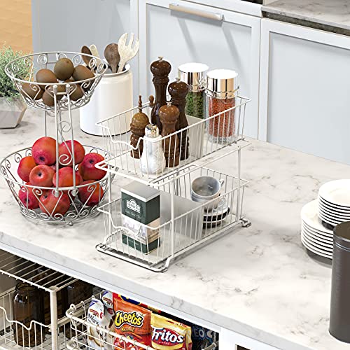 SimpleHouseware 2 Tier Cabinet Wire Basket Drawer Organizer, White