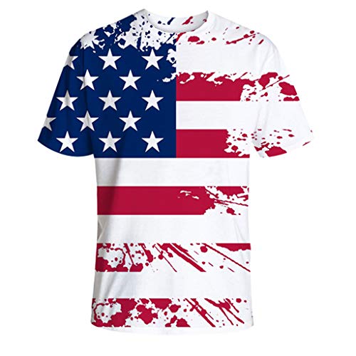 Men's Independence Day Short Sleeve Shirts,Mens July 4th American Flag Tops Casual Printed Crewneck T-Shirt Tops (L, White)