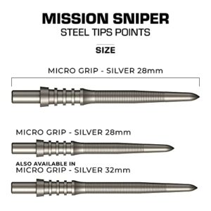 Mission Darts Sniper Points Micro Grip | Steel Tip Replacement Points | 28mm Silver