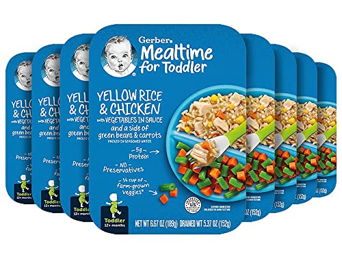 Gerber Mealtime for Toddler Yellow Rice & Chicken with Vegetables in Sauce & Side of Green Beans & Carrots, Packed in Seasoned Water, 6.67 OZ (Pack of 8)