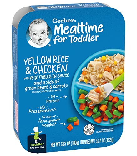 Gerber Mealtime for Toddler Yellow Rice & Chicken with Vegetables in Sauce & Side of Green Beans & Carrots, Packed in Seasoned Water, 6.67 OZ (Pack of 8)