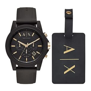 ax armani exchange men’s chronograph black silicone strap & luggage tag gift set (model: ax7105)